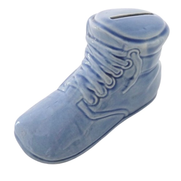 Vintage 1940s Baby Blue Porcelain Baby Shoe Bank - Picture 1 of 4